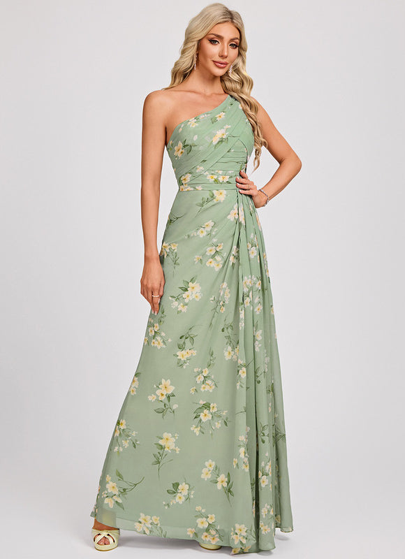 Robe Trapèze Asymétrique Beige - gallery 3