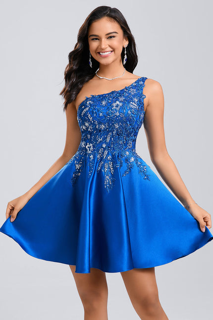 Robe Trapèze Éclat Satiné Bleu