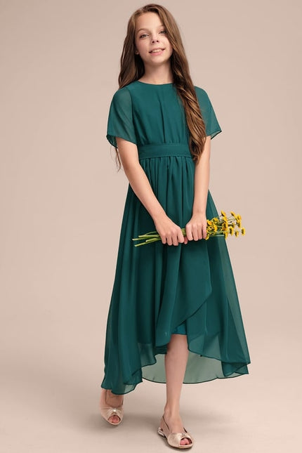 Robe Trapèze Verte Mousseline Plissée
