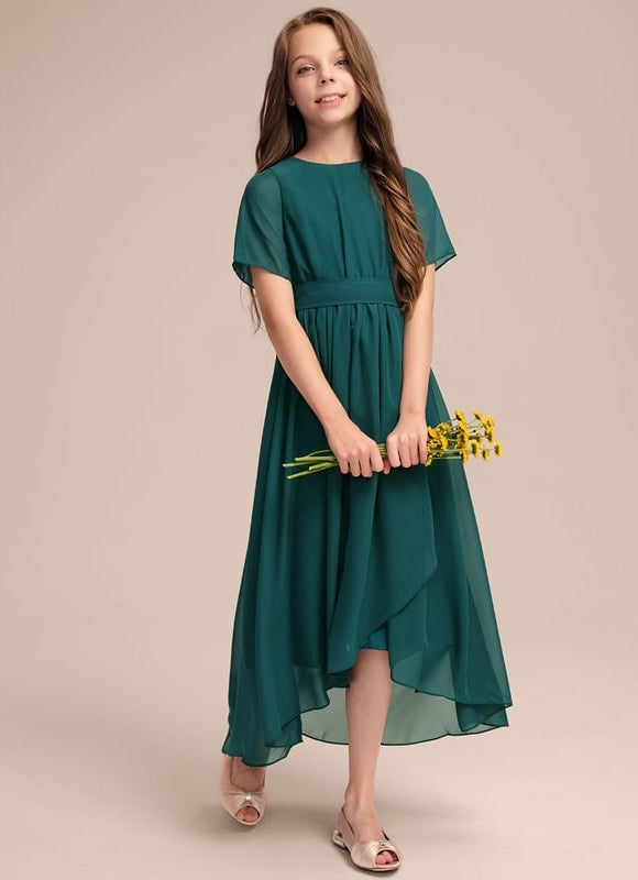Robe Trapèze Verte Mousseline Plissée