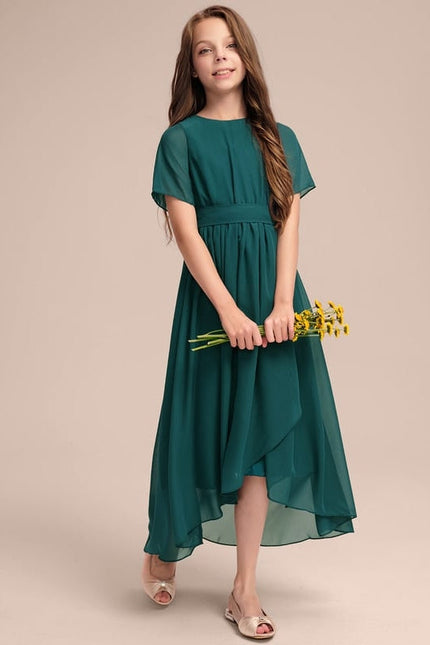 Robe Trapèze Verte Mousseline Plissée