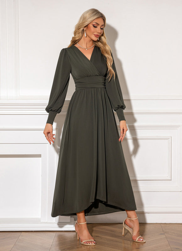 Robe Trapèze Maxi Asymétrique Sage - gallery 4