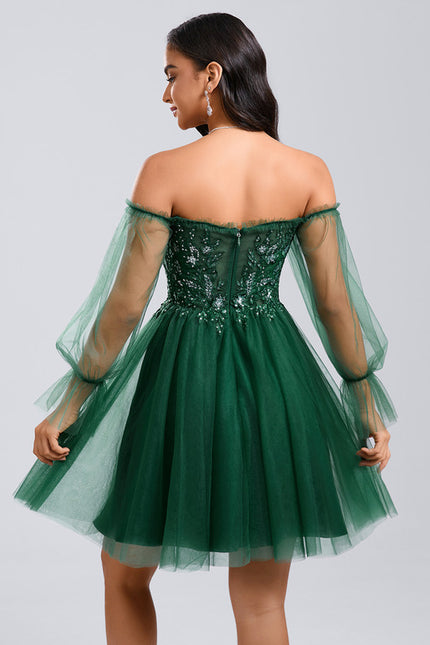 Robe Trapèze Éclat Vert Tulle - gallery 6