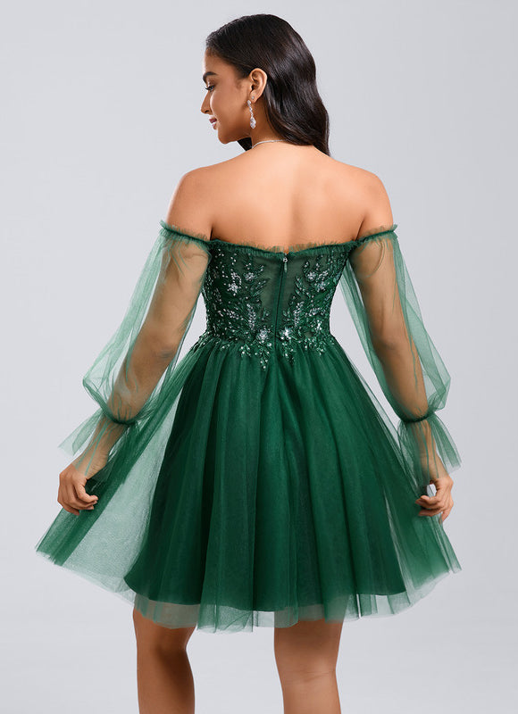 Robe Trapèze Éclat Vert Tulle - gallery 6