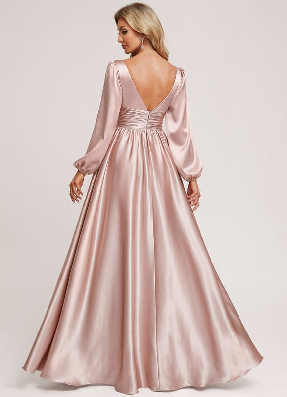 Robe Trapèze Satin Doré Élégante - gallery 2