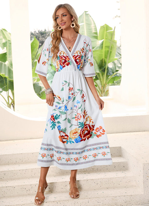 Robe Trapèze Élégance Marine Florale - gallery 5