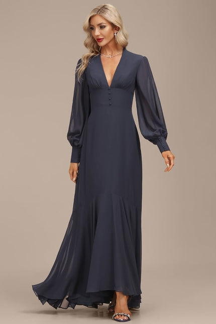 Robe Trapèze Bleue Marine Asymétrique Mousseline