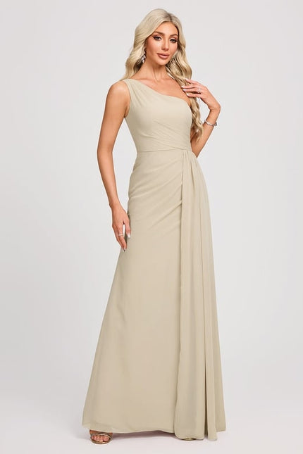 Robe Trapèze Asymétrique Beige - gallery 1