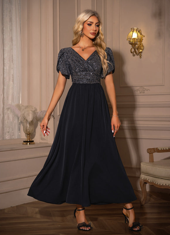 Robe Trapèze Maxi Pailletée Navy - gallery 3