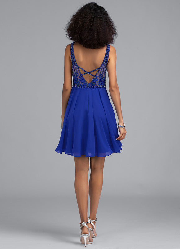 Robe Trapèze Bleu Marine Dentelle Et Mousseline - gallery 2