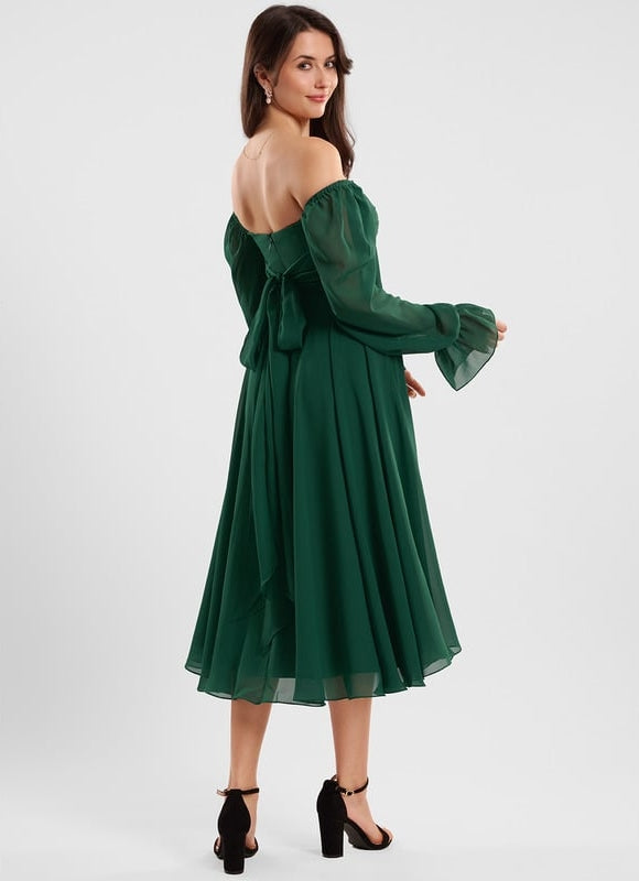 Robe Trapèze Flottante Verte - gallery 7