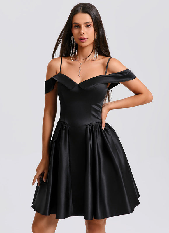 Robe Trapèze Satinée Ébène - gallery 4