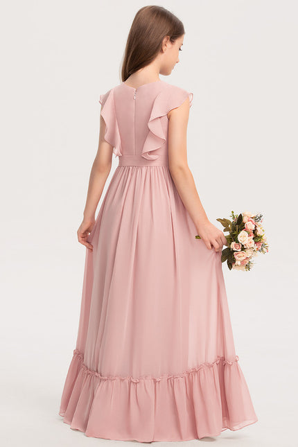 Robe Trapèze Rose Pastel Longue Mousseline - gallery 3