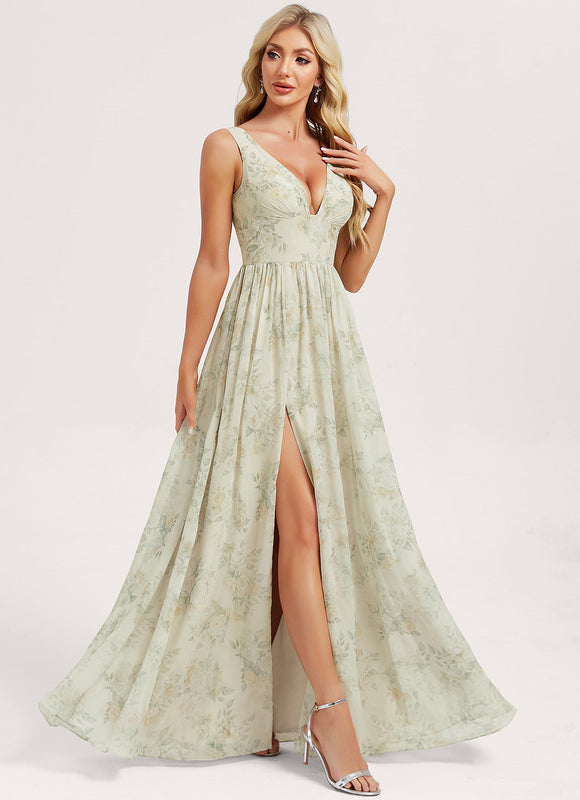 Robe Trapèze Longue Beige Élégante - gallery 2
