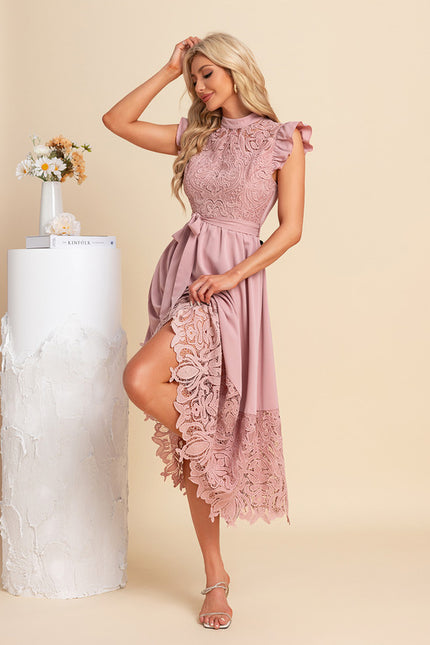 Robe Trapèze Rose Dentelle - gallery 4