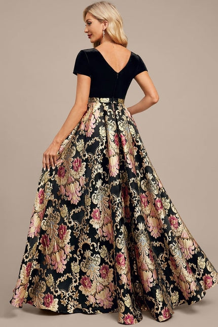 Robe Trapèze Velours Floral Noir - gallery 8