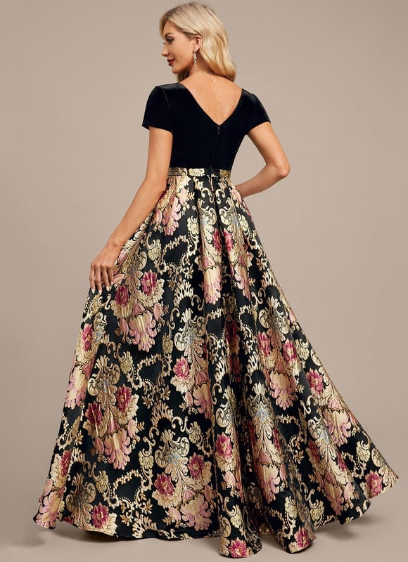 Robe Trapèze Velours Floral Noir - gallery 8