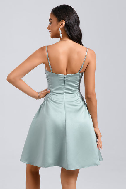 Robe Trapèze Satinée Verte - gallery 2