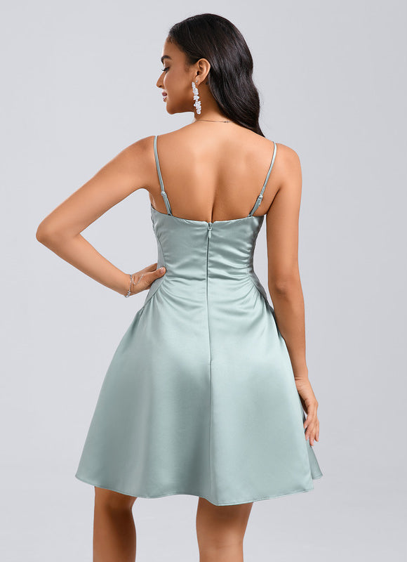 Robe Trapèze Satinée Verte - gallery 2