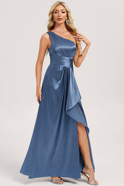 Robe Trapèze Bleu Satiné Élégant - gallery 2