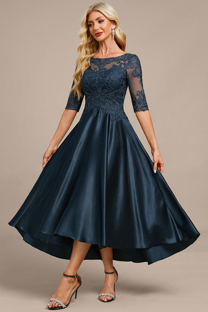 Robe Trapèze Élégance Marine Satinée - gallery 3