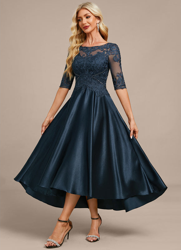 Robe Trapèze Élégance Marine Satinée - gallery 3