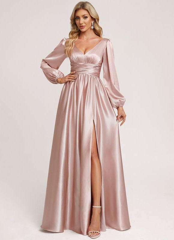 Robe Trapèze Satin Doré Élégante