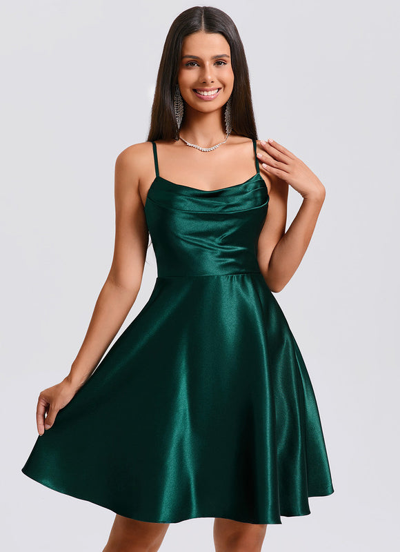 Robe Trapèze Satin Vert