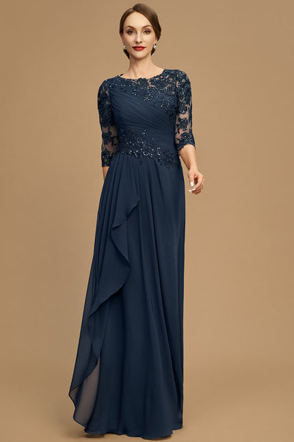 Robe Trapèze Bleue Marine Longue Dentelle - gallery 6