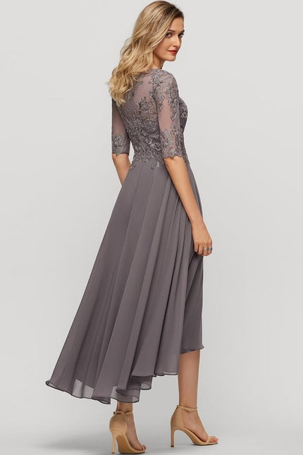 Robe Trapèze Gris Satin Dentelle. - gallery 1