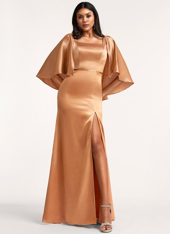 Robe Trapèze Satinée Dorée - gallery 4