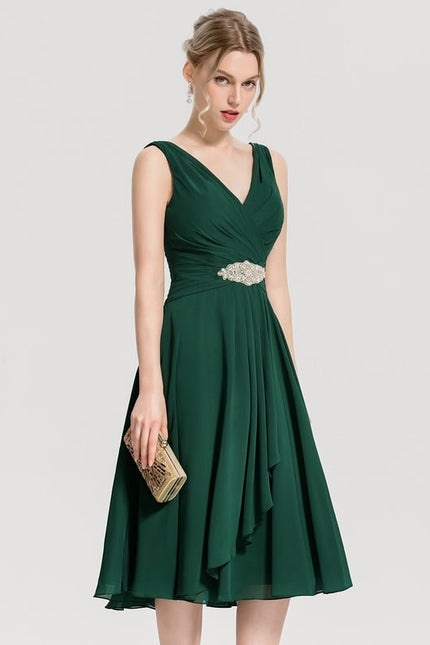 Robe Trapèze Vert Foncé Cocktail Perles - gallery 8