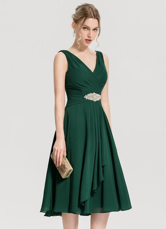 Robe Trapèze Vert Foncé Cocktail Perles - gallery 8