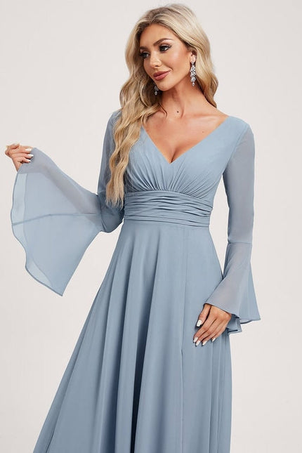 Robe Trapèze Longue Beige Élégante - gallery 4