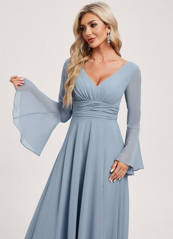 Robe Trapèze Longue Beige Élégante - gallery 4