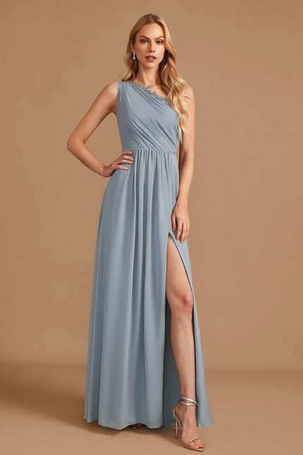 Robe Trapèze Bleu Ciel Décolletée Asymétrique - gallery 1