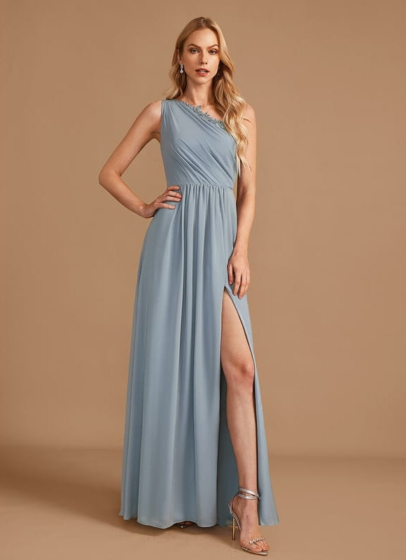 Robe Trapèze Bleu Ciel Décolletée Asymétrique - gallery 1