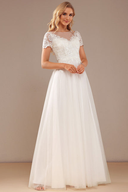 Robe Trapèze Blanche Mariage Tulle Dentelle - gallery 5