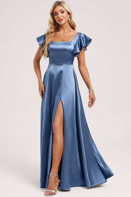 Robe Trapèze Satinée Bleu Ciel - gallery 2