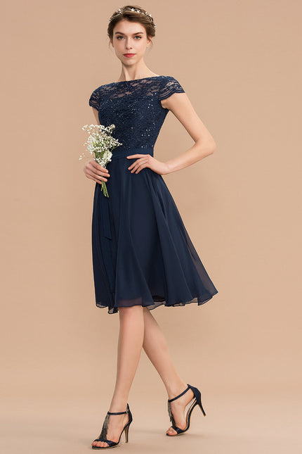 Robe Trapèze Bleu Marine Dentelle - gallery 8