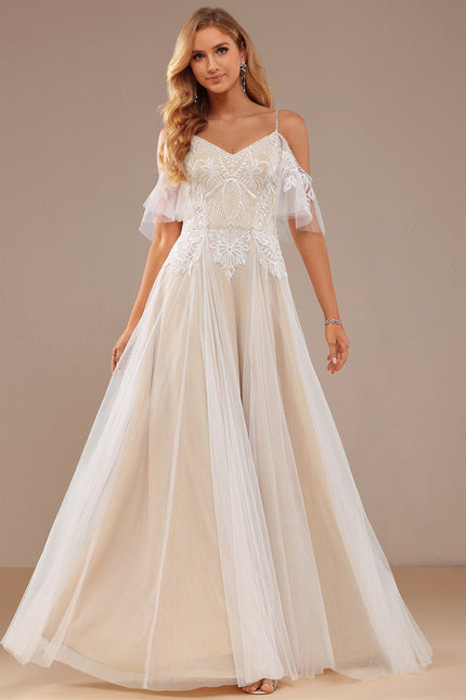 Robe Trapèze Blanche Dentelle Tulle Volants - gallery 6
