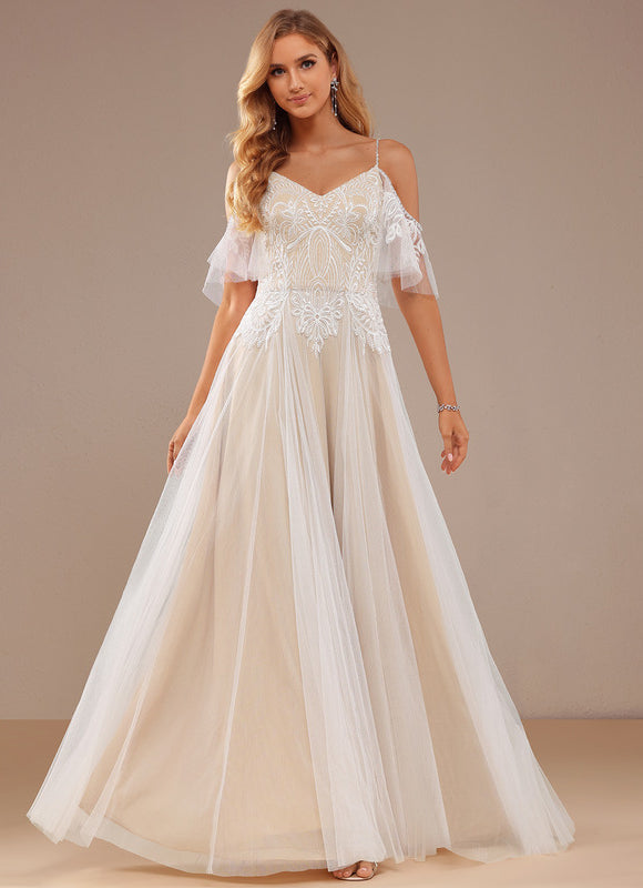 Robe Trapèze Blanche Dentelle Tulle Volants - gallery 6