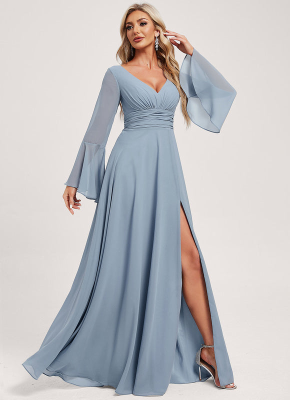 Robe Trapèze Longue Beige Élégante - gallery 2