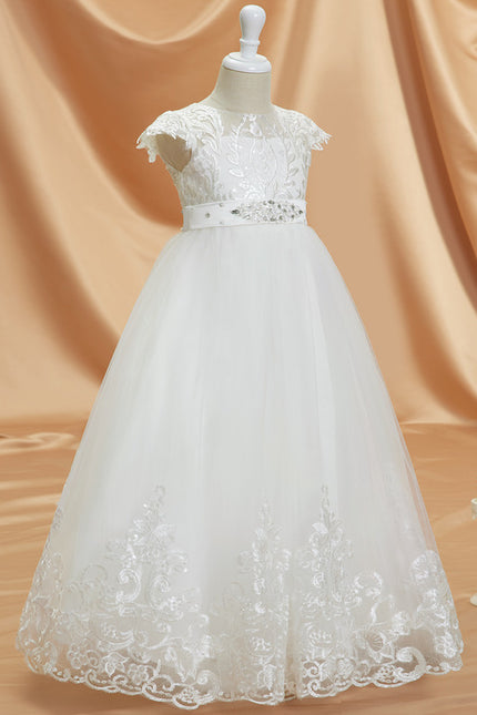 Robe Trapèze Blanche Dentelle Mariage Fille - gallery 4