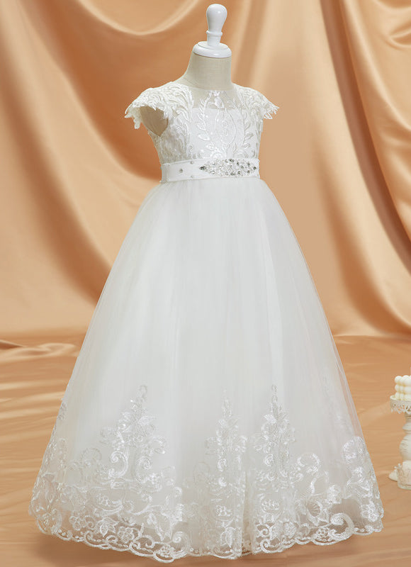 Robe Trapèze Blanche Dentelle Mariage Fille - gallery 4