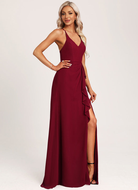 Robe Trapèze Longue Beige Élégante - gallery 1