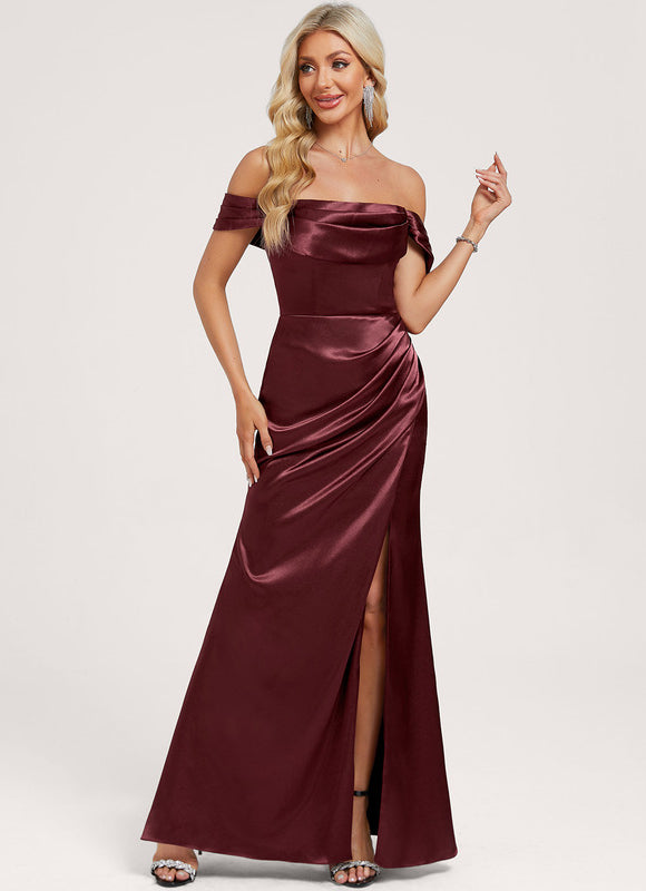 Robe Trapèze Satin Bordeaux Évasée - gallery 1