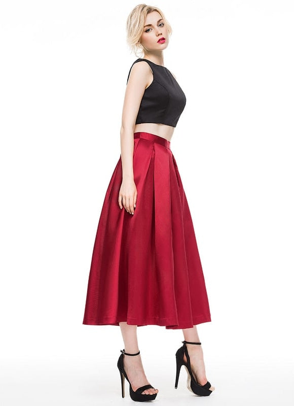 Robe Trapèze Satin Rouge - gallery 4