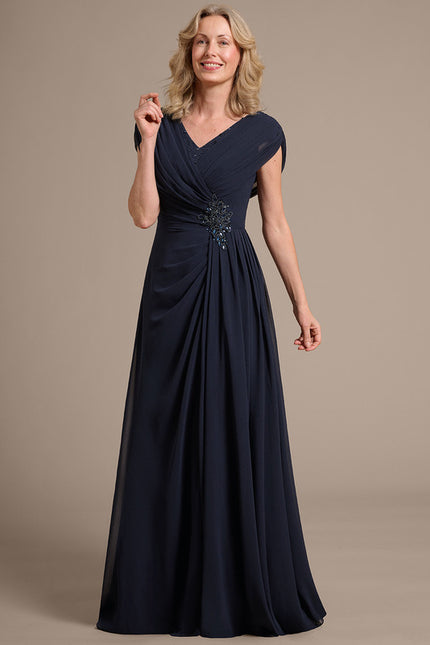Robe Trapèze Élégance Marine Plissée - gallery 4