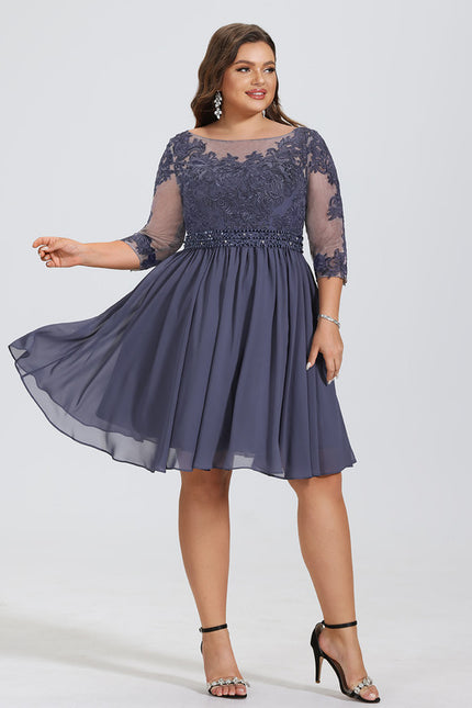 Robe Trapèze Bleue Dentelle Perles Cocktail - gallery 7
